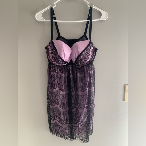 Cacique Womens Purple Black Lace Adjustable Spaghetti Strap Back Clasp Lingerie - Picture 1 of 9